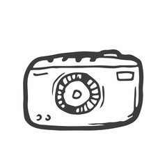 Photo camera doodle icon. Hand drawn sketch in vector