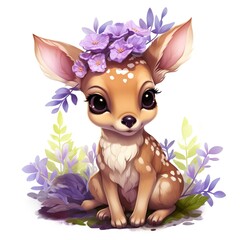 Festive Fawn with Water Violets Clipart 