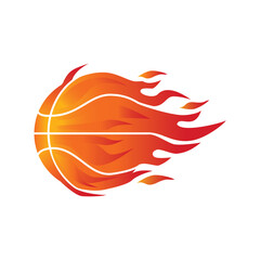 Basketball ball in flaming fire element emblem logo with gradient color vector design illustration template free editable 