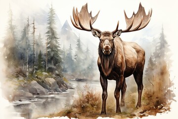 Merry Moose Clipart Watercolor