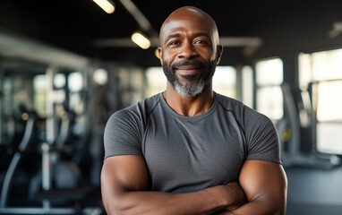 Portrait Of Handsome Muscular Man Posing In Gym. Fitness Trainer Standing In Modern Sport Club...