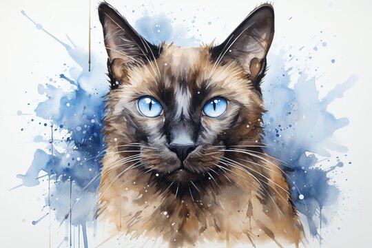 Sassy Siamese Cat Clipart Watercolor Painting