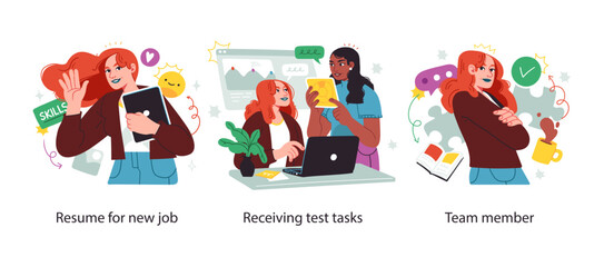 Business Concept illustrations. Scenes with men and women taking part in business activities. Vector illustration