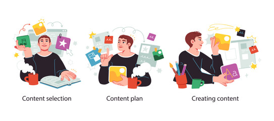 Business Concept illustrations. Scenes with men and women taking part in business activities. Vector illustration