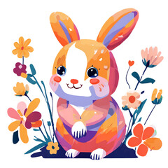 rabbit, spring flowers pastel colors, rabbit and Easter eggs