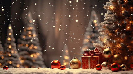 christmas background with christmas tree and decorations