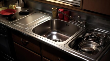 Metal sink in the kitchen