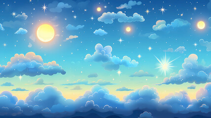 Fototapeta na wymiar Hand drawn cartoon beautiful sky illustration background material 