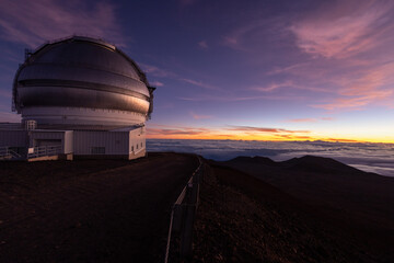 Fototapeta na wymiar Architectural Astronomy research facility on Mauna Kea in the morning sun
