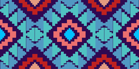 Ethnic southwest tribal Navajo ornamental seamless pattern fabric colorful design for textile printing