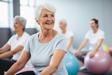 
elderly woman exercising with trainer