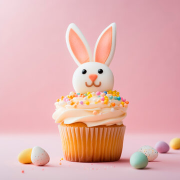 Easter cupcake with decoration in the form of an Easter bunny