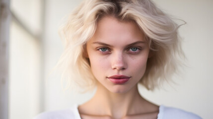 pretty woman with white hair created with Generative AI technology