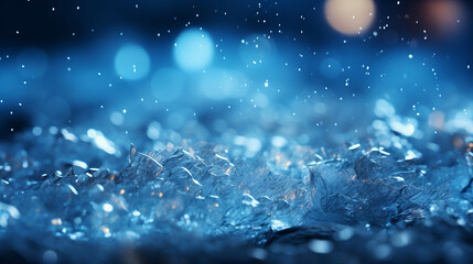 Fototapeta na wymiar Sfondo, texture con ghiaccio e neve che si sciolgono con gocce d'acqua con sfondo blu