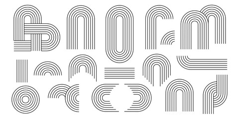 Set of zen arch line stripes, different arch, rainbow illustration 