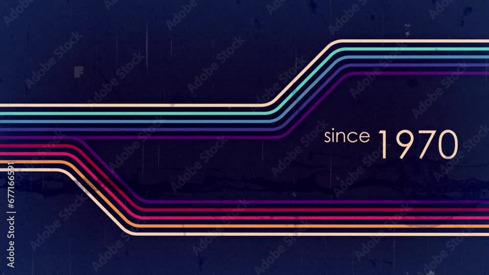 Wall mural animated abstract 70's background design in futuristic retro style with colorful lines.