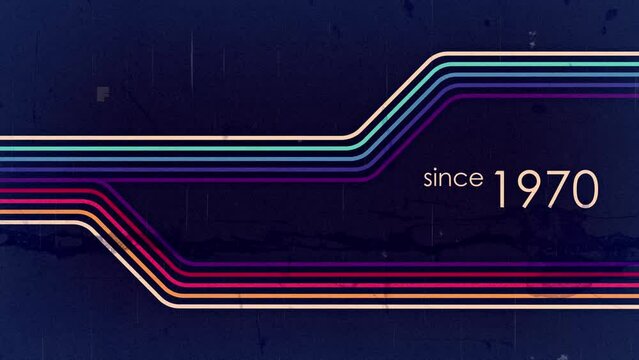 Animated abstract 70's background design in futuristic retro style with colorful lines.