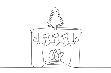 Christmas fireplace. One line