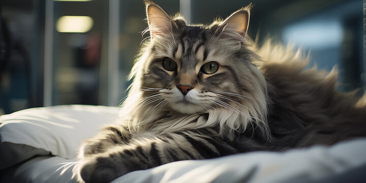 S&uuml;&szlig;e Main Coon Katze mit sch&ouml;nen getigerten Muster Nahaufnahme im Querformat f&uuml;r Banner, ai generativ