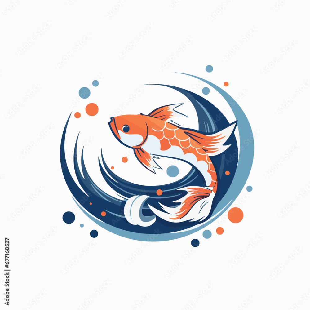 Wall mural simple cute koi fish with bubbles logo Illustration - Wall murals