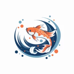 Fotobehang simple cute koi fish with bubbles logo Illustration © Linggakun