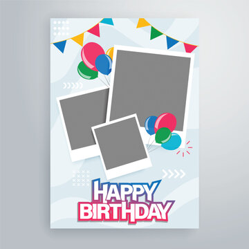 happy birthday card with balloon and photo frame design template