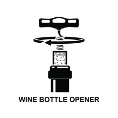 Wine bottle opener icon.Opening a wine bottle with corkscrew isolated on background vector illustration.