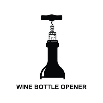Wine bottle opener icon.Opening a wine bottle with corkscrew isolated on background vector illustration.