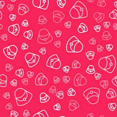 White line Handbag icon isolated seamless pattern on red background. Female handbag sign. Glamour casual baggage symbol. Vector