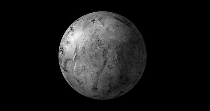 4k seamless looping animation of dwarf planet of the solar system Haumea rotation. Haumea rotation isolated on black background. 4K footage at 30 fps. 3D rendering. 4K Loop footage.