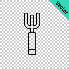 Black line Garden pitchfork icon isolated on transparent background. Garden fork sign. Tool for horticulture, agriculture, farming. Vector