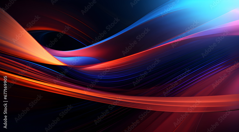 Wall mural Abstract background with dynamic wavy lines on a dark background. Futuristic technology wallpaper.