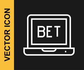 White line Online sports betting icon isolated on black background. Sport bet bookmaker. Betting online make money. Vector