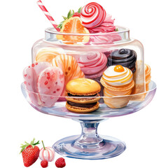 Set of several macarons Chocolate coating and white chocolate, transparent background