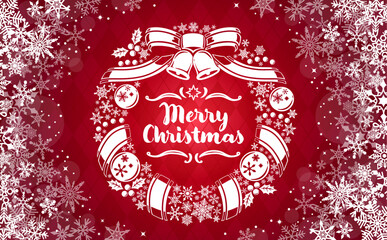 雪の結晶のクリスマスリース_赤_横2