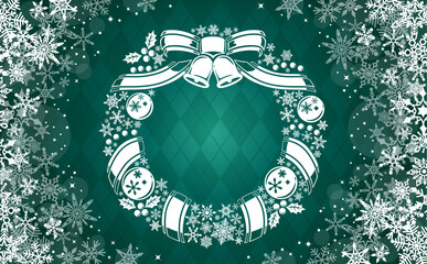 雪の結晶のクリスマスリースフレーム_緑_横2