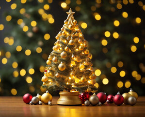 Christmas Tree With Ornament And Bokeh Lights Background