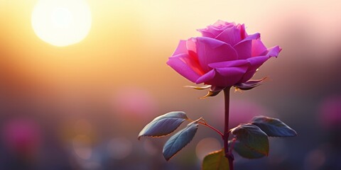 A single pink rose flower with blurred background