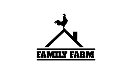 Family farm logo, rooster on the roof with text