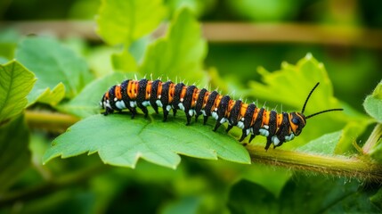Naklejka premium A caterpillars Crawling on a Leaf