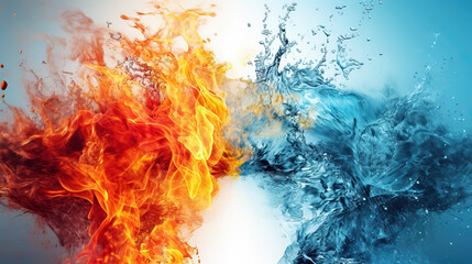 close-up of fire and water colliding