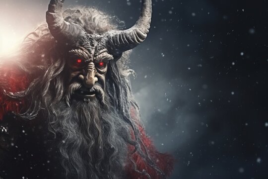 Krampus standing in winter storm