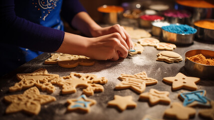 closeup cookie making for hanukkah holiday star of david concept