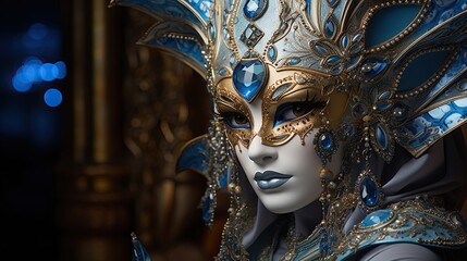 Venetian carnival mask, highly detailed with luminescent opals, gold and silver, venetian style
