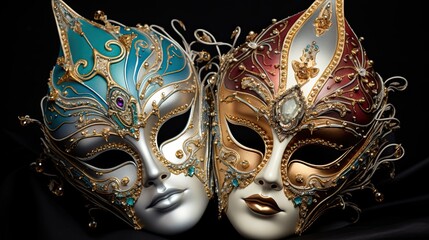 Venetian carnival mask, highly detailed with luminescent opals, gold and silver, venetian style
