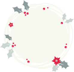 Winter wreath with plants and berries. Modern design for Holidays invitation card, poster, banner, greeting card, postcard, packaging, print.