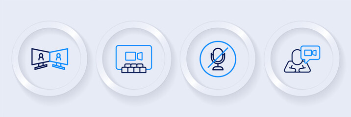 Set line Video chat conference, Mute microphone, and icon. Vector