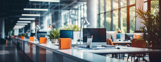 Blurred Modern open office interior for corporate business or call centre with blurred background