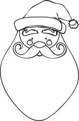 Santa Claus Father Christmas Saint Nicolas head face portrait. coloring page in black in white. coloring page in SVG