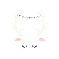 Obraz premium Deer cute portrait ,poster logo kids room decor t-shirt design print